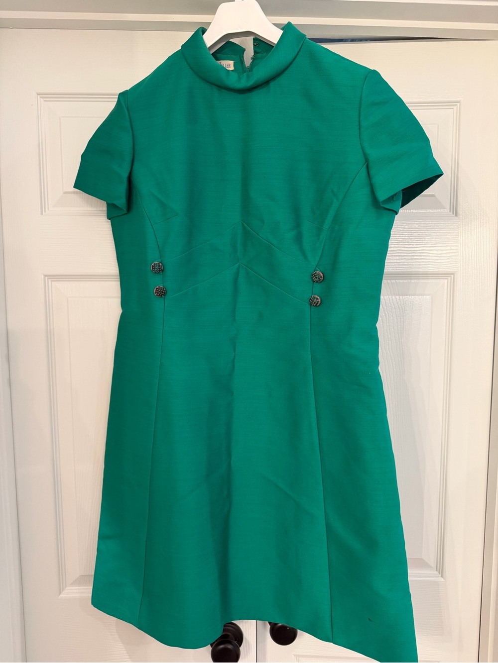 VINTAGE Bonwit Teller - Women's Emerald GreenShort-Sleeve Fit & Flare Mini Dress